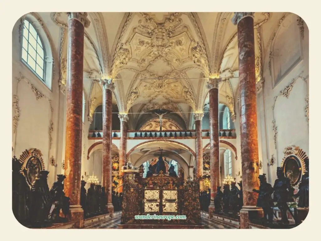 Breathtaking interior inside Hofkirche, Old Town Innsbruck, Austria