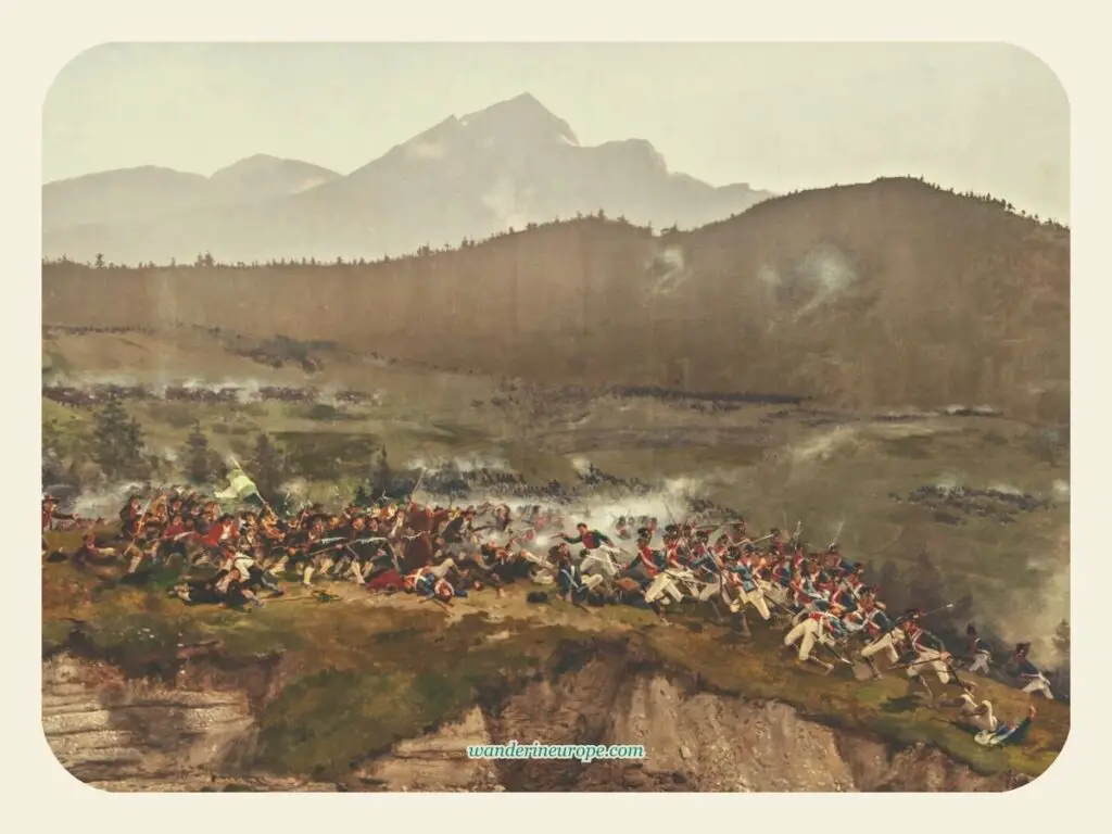 Impressive details of the Bergisel battle scene shown in Tirol Panorama Museum, Innsbruck, Austria