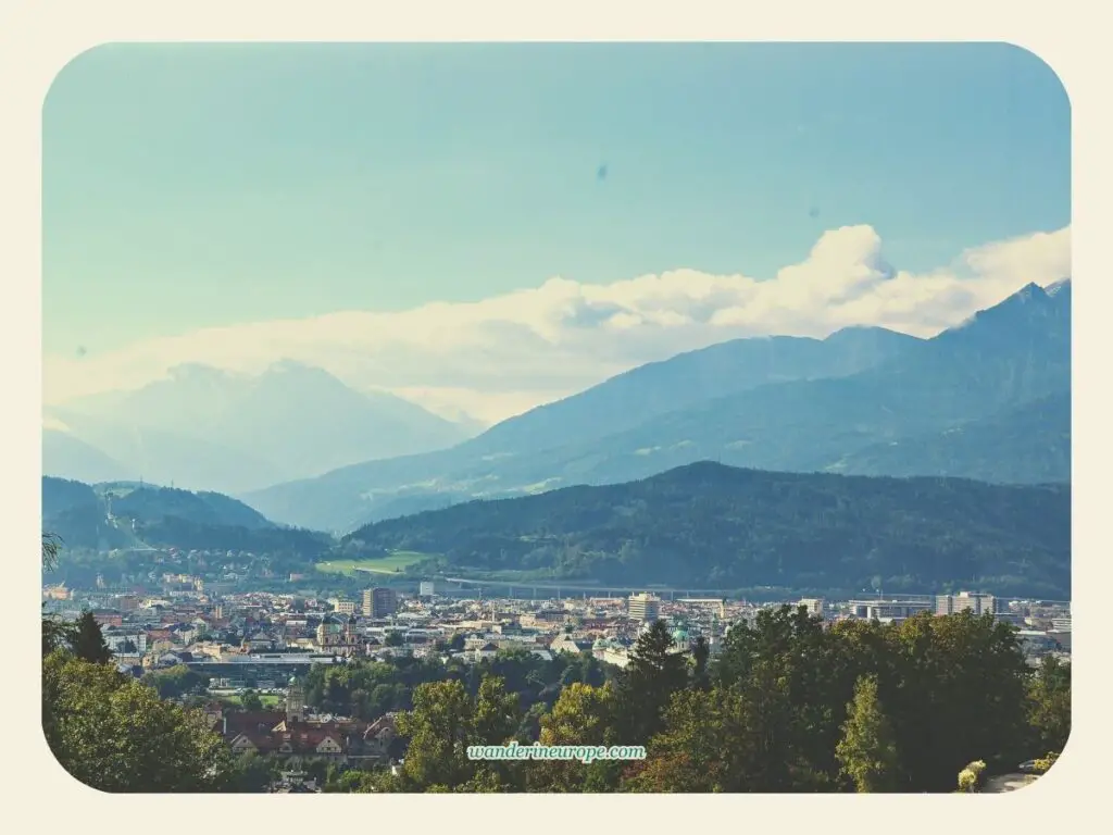 Overlooking view of Innsbruck from Hungerburgbahn, Nordkette, Innsbruck, Austria