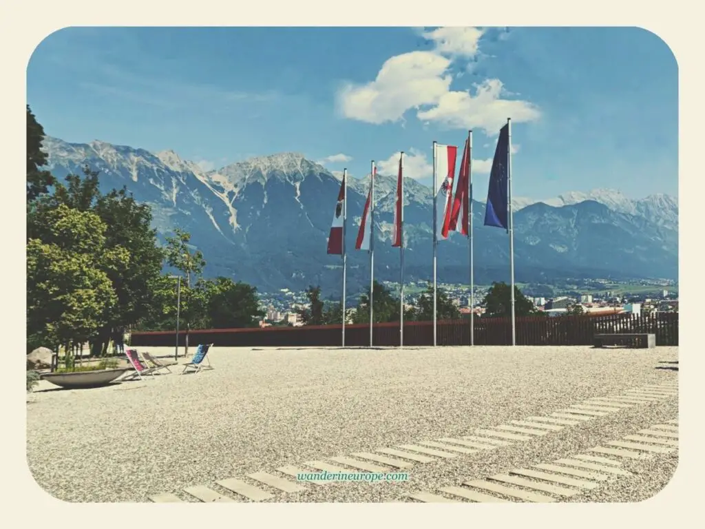 Overlooking view of Innsbruck with Nordkette from Tirol Panorama Museum, Innsbruck, Austria