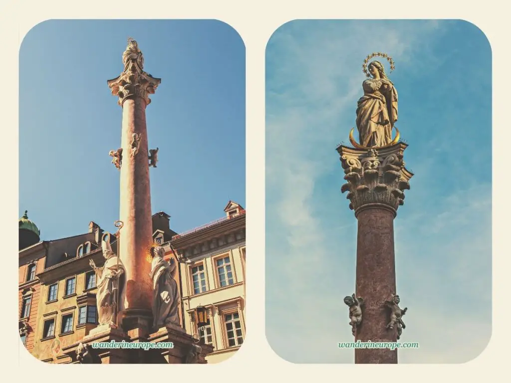 The eye-catching column of Annasaule in the middle of Maria-Theresien-Straße, Old Town Innsbruck, Austria