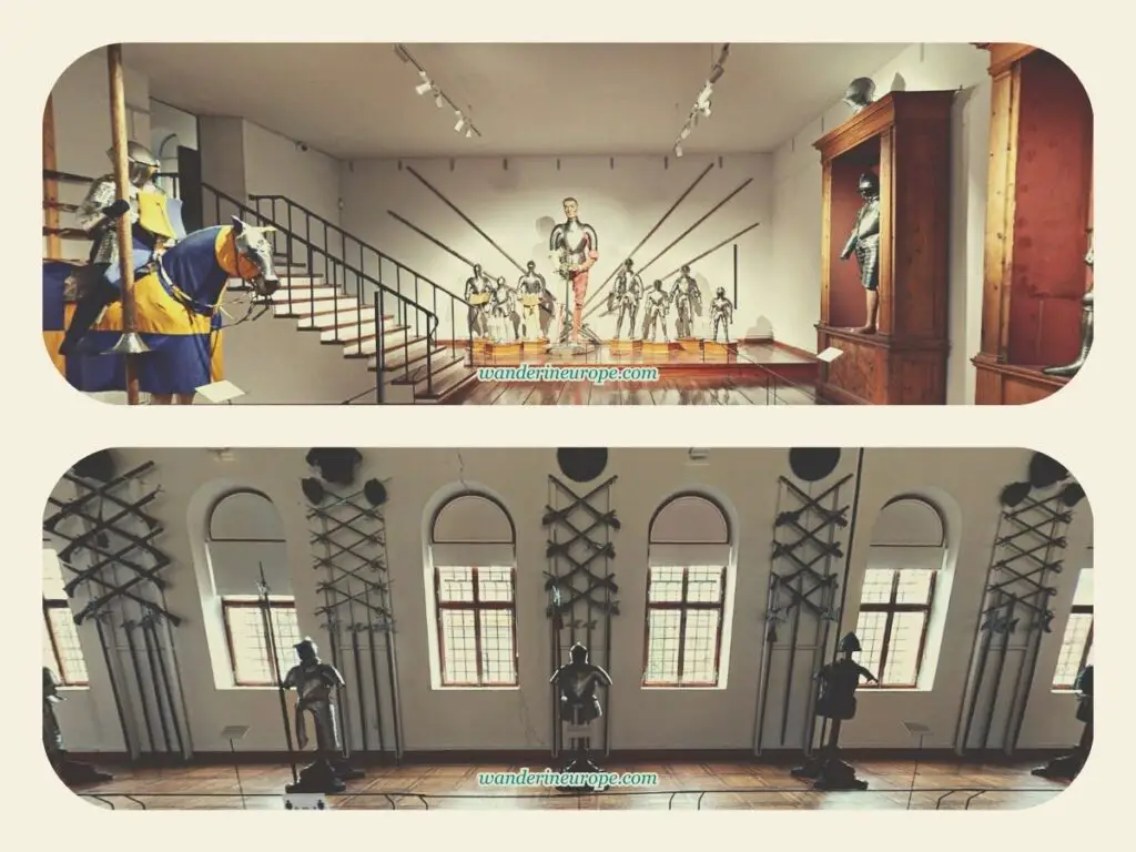The giant and the armors of the kids of Ferdinand II and Philippine in the armory of Ambras Castle, Innsbruck, Austria