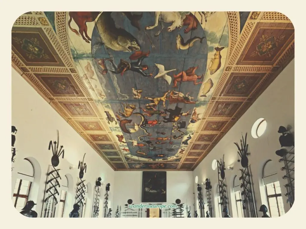 The spectacular artwork _Starry Sky_ on the ceiling of the Baroque Armory in Ambras Castle, Innsbruck, Austria