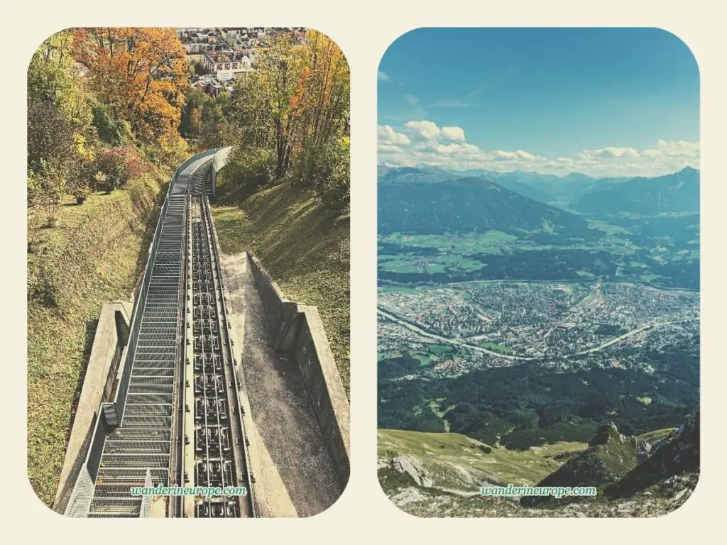 View during the first and last parts of the journey to Nordkette from Innsbruck, Austria