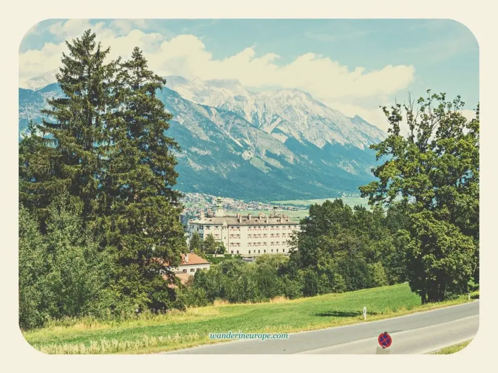 View of Ambras Castle from the road in Innsbruck, Austria