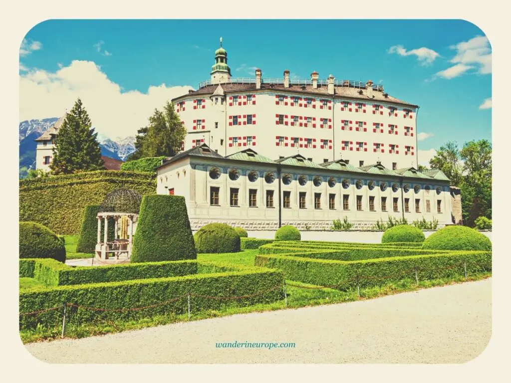 View of the Spanish Hall and Upper Castle in Ambras Castle, Innsbruck, Austria