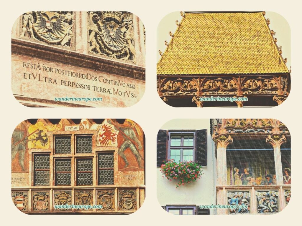 Beautiful details of the Golden Roof in Innsbruck, Austria