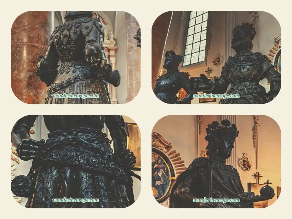 Close up shot of the statues of the Black Men inside Hofkirche, Innsbruck, Austria