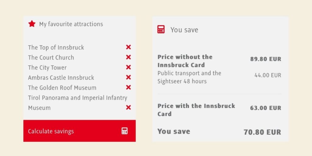 Savings using Innsbruck City Card