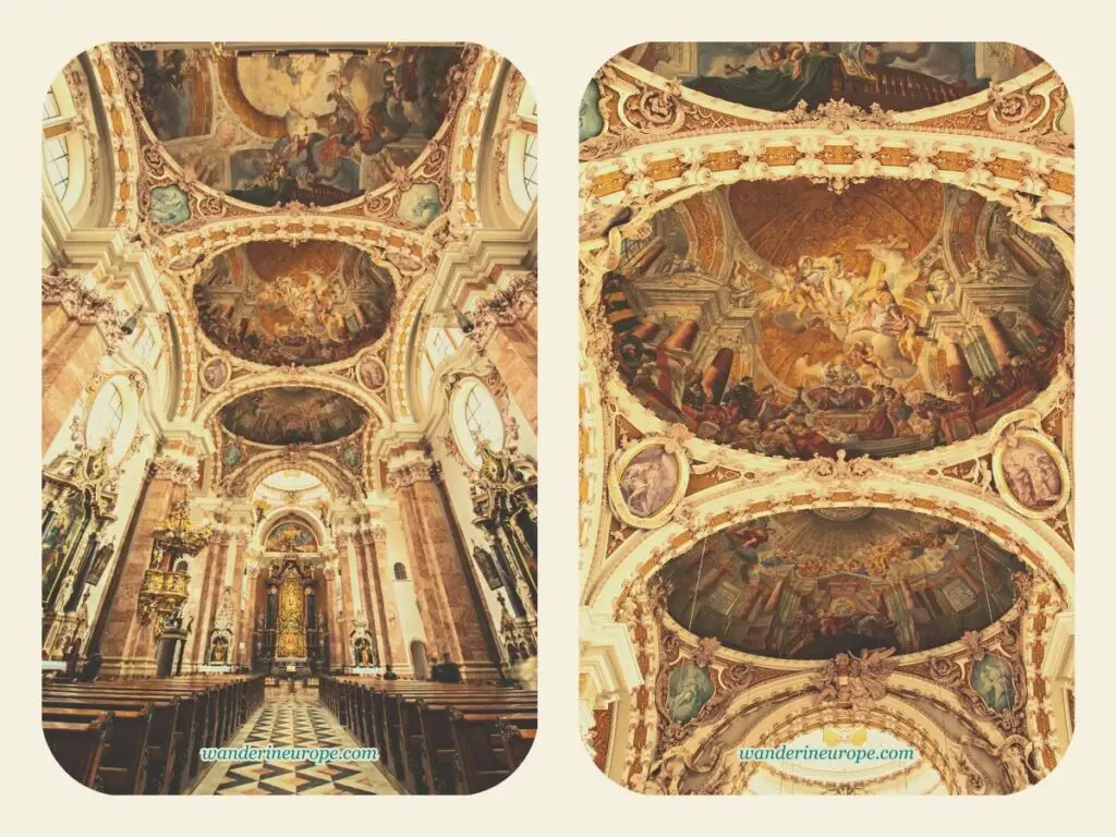 The ceiling of Innsbruck Cathedral you must see on the day 1 of a 2-day trip to Innsbruck, Austria