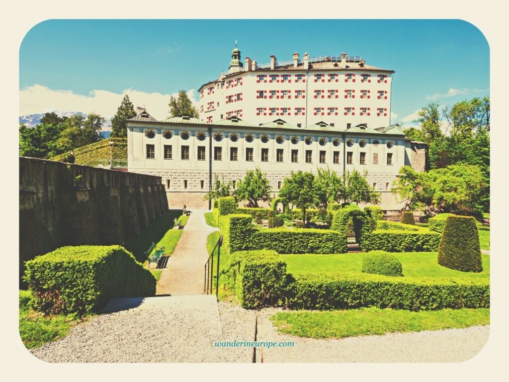 View of the Ambras Castle from its garden in Innsbruck, Austria