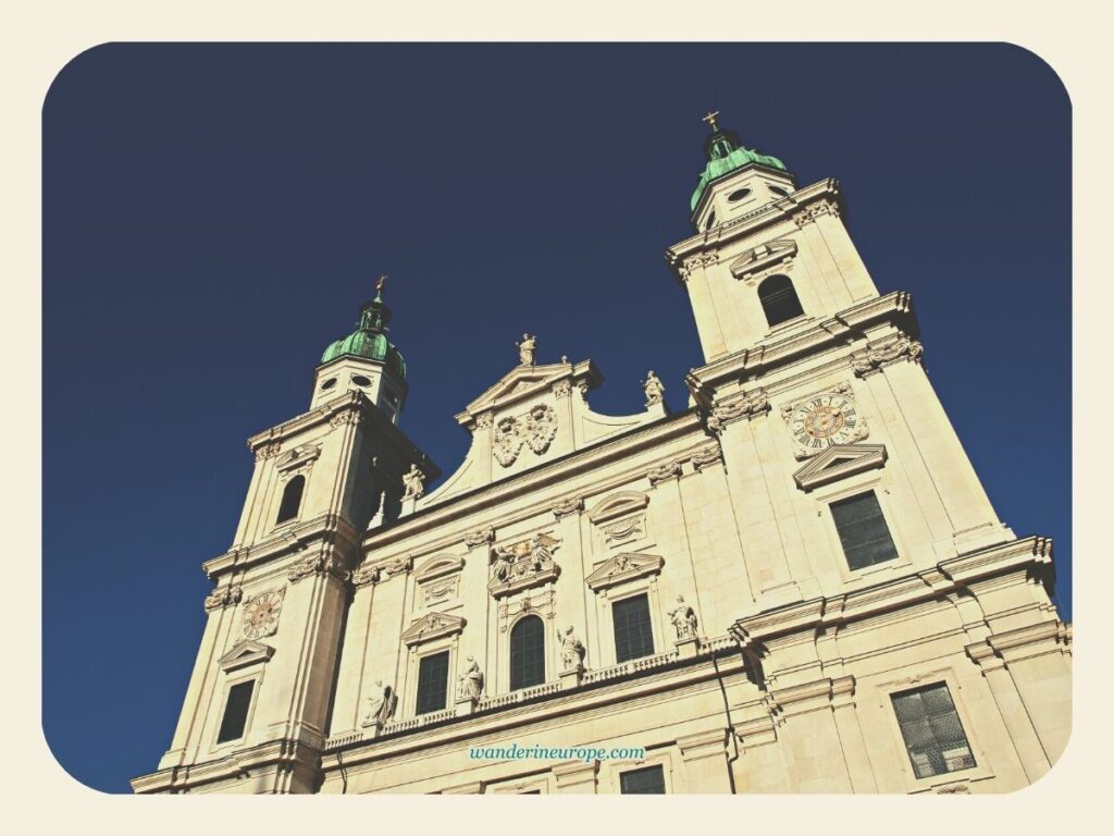 A closer look to the facade of Salzburg Cathedral in Salzburg, Austria