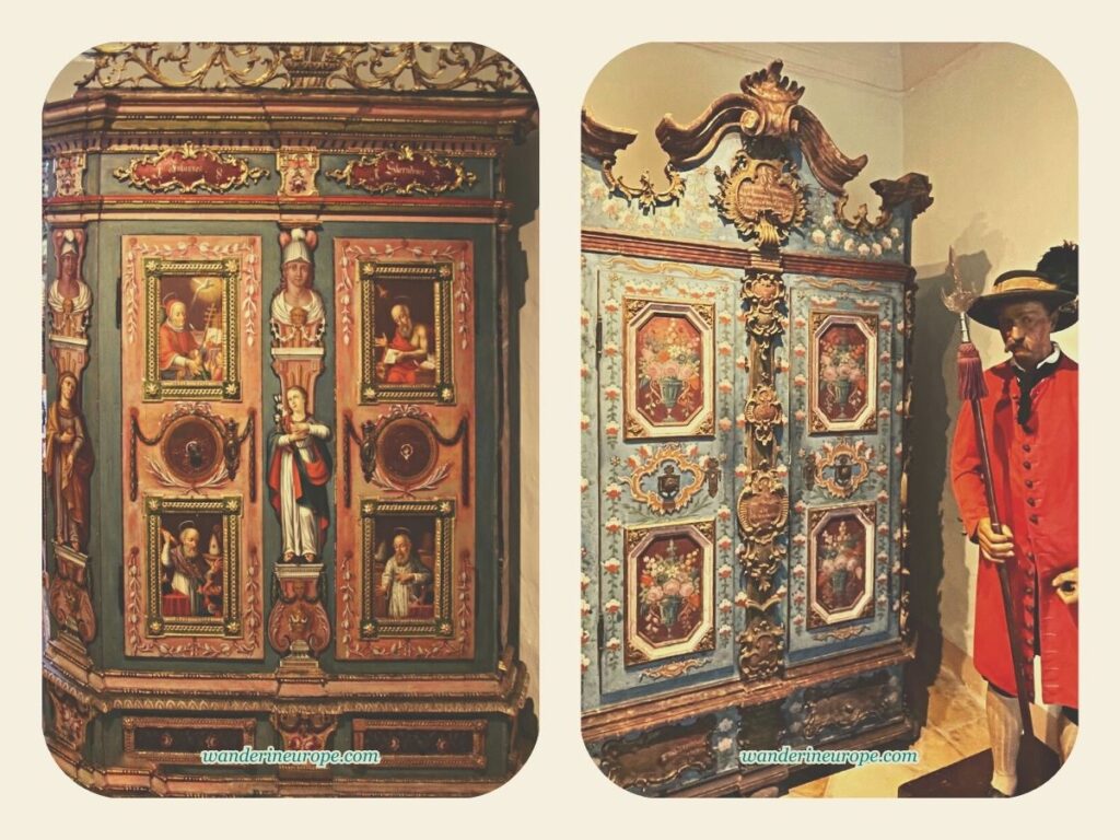 Beautiful furniture exhibited in Hellbrunn Palace, Salzburg, Austria