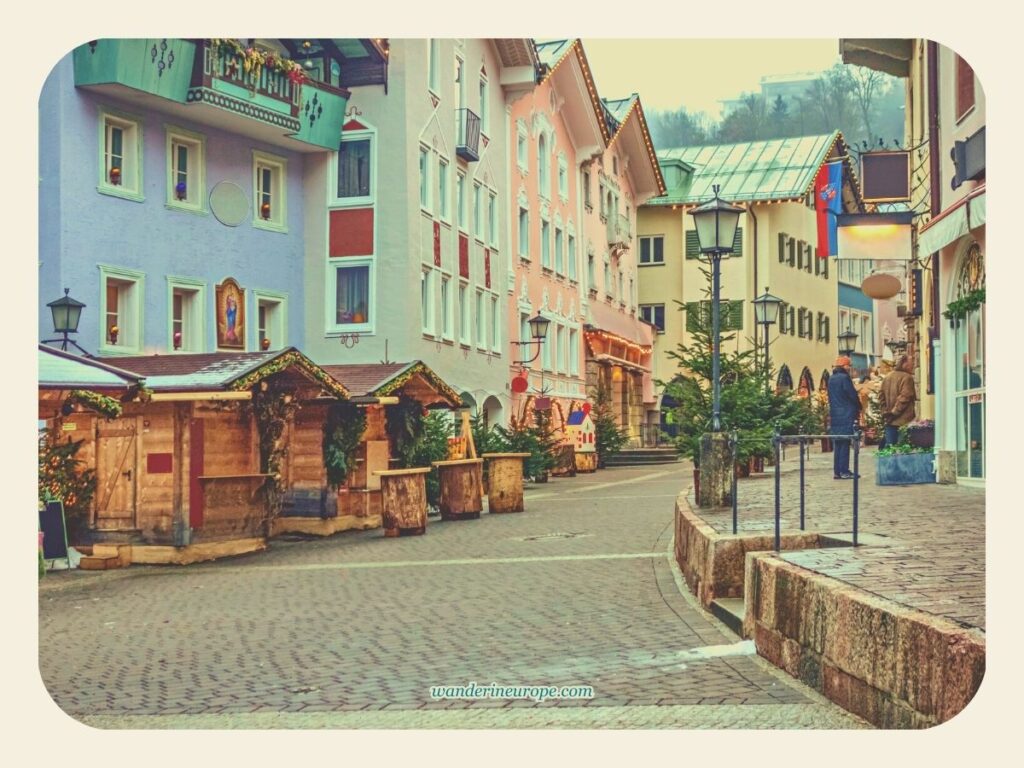 Christmas stalls in Old Town Berchtesgaden, Bavaria, Germany, a day trip from Salzburg