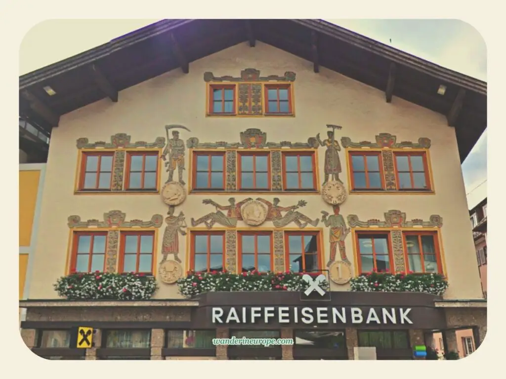 Facade of Raiffeisenbank in Mozartplatz, St. Gilgen, Salzburg, Austria