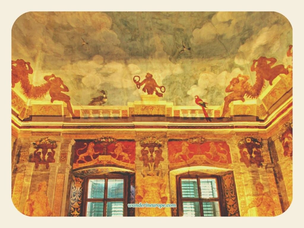 Fresco-secco paintings in the Ceremonial Hall of Hellbrunn Palace, Salzburg, Austria