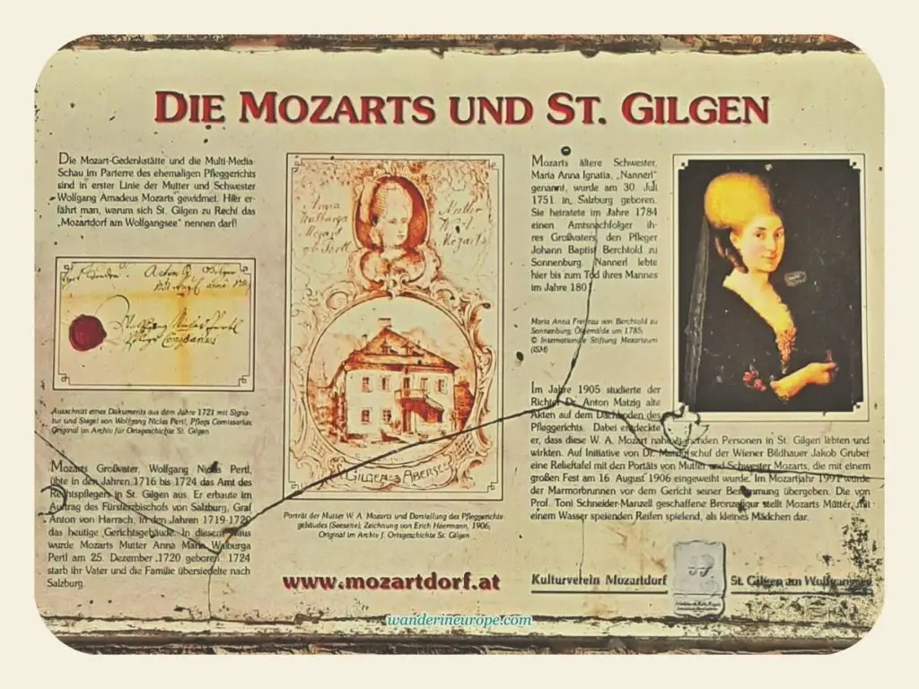 Information board about Mozarts in St. Gilgen, Salzburg, Austria