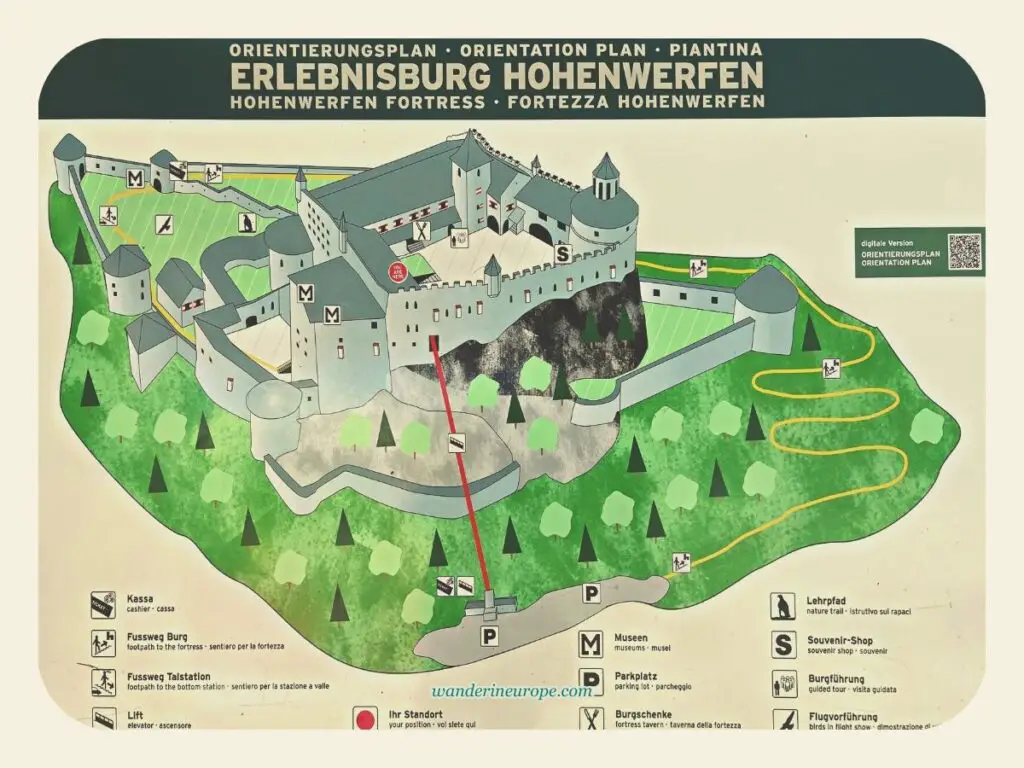 Map of Hohenwerfen Fortress, Werfen, Salzburg, Austria