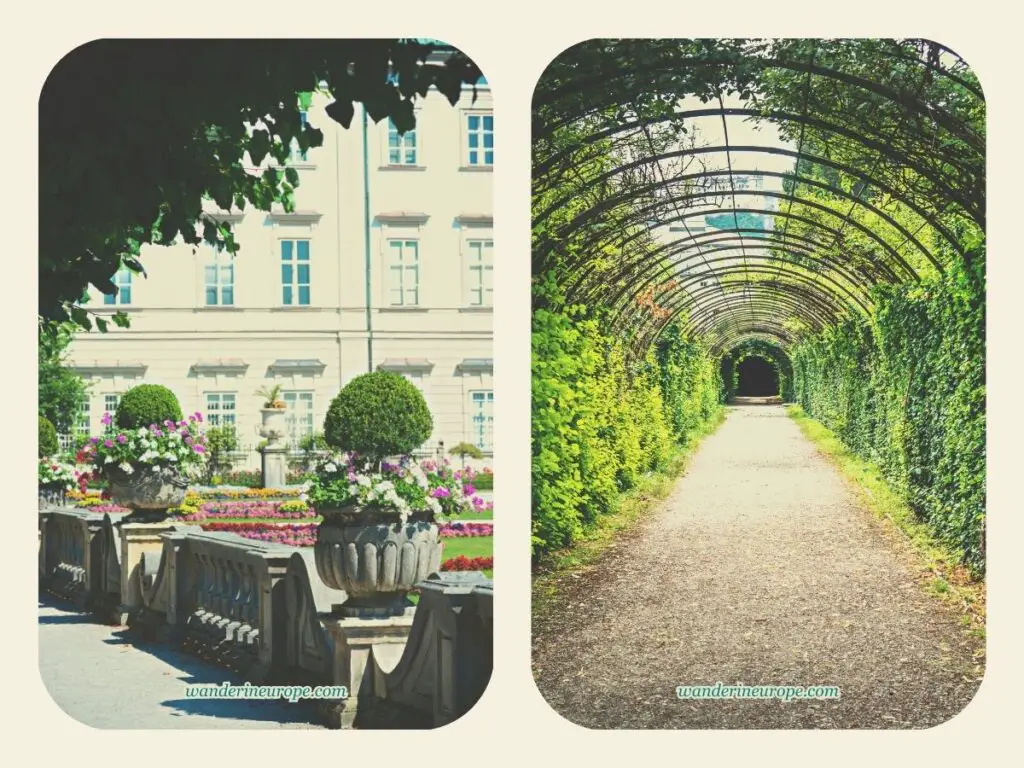 The charming balustrades and the hedge arches tunnel (Sound of Music filming location) in Mirabell Garden in Salzburg, Austria