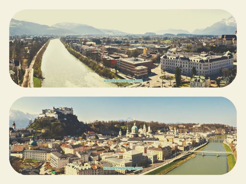 The panorama of Salzburg - south to north - Festungsberg and Mönchsberg below, Salzburg Austria