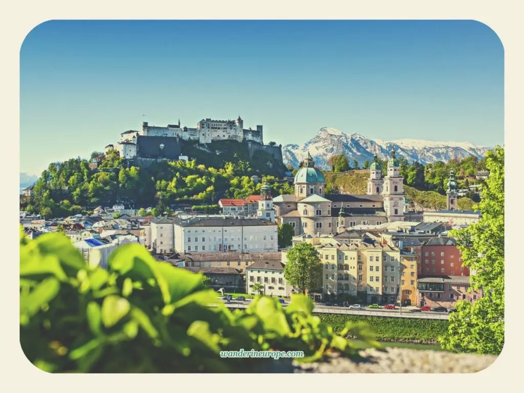 View of Hohensalzburg Fortress and Old Town from Aussicht Kapuzinerberg Nord, Austria