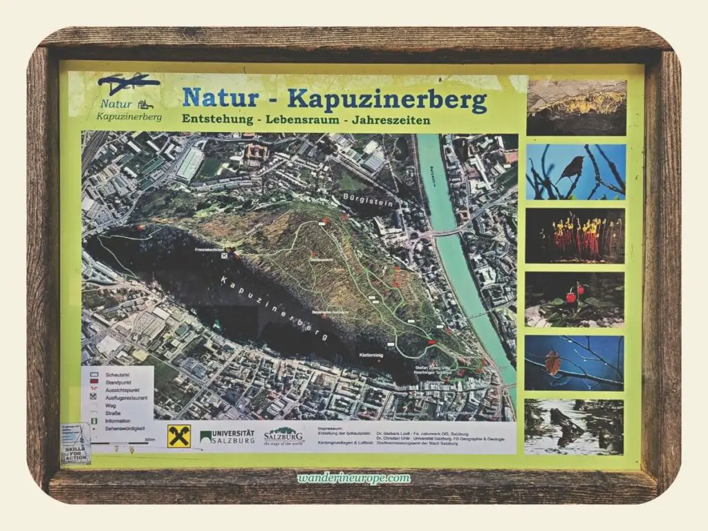Kapuzinerberg Nature Map Infoboard, Salzburg, Austria