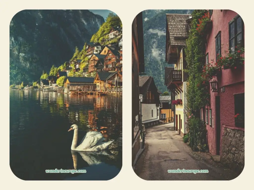 The lake and streets in Hallstatt, a day trip from Salzburg, Austria