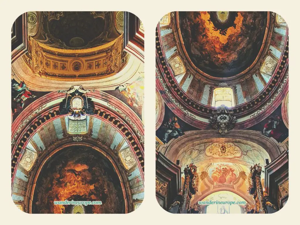 Left is the part of the dome near the choir, right is the part of the dome near the narthex of Peterskirche, Vienna, Austria