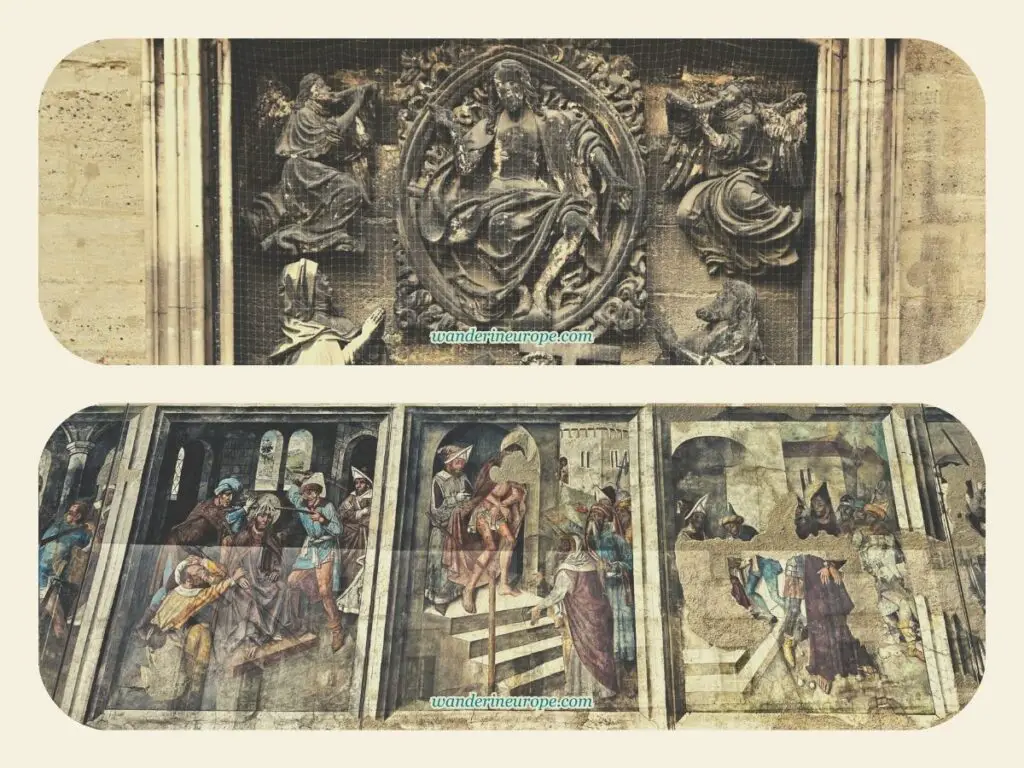 Religious artworks at the back of Saint Stephen’s Cathedral, Vienna, Austria