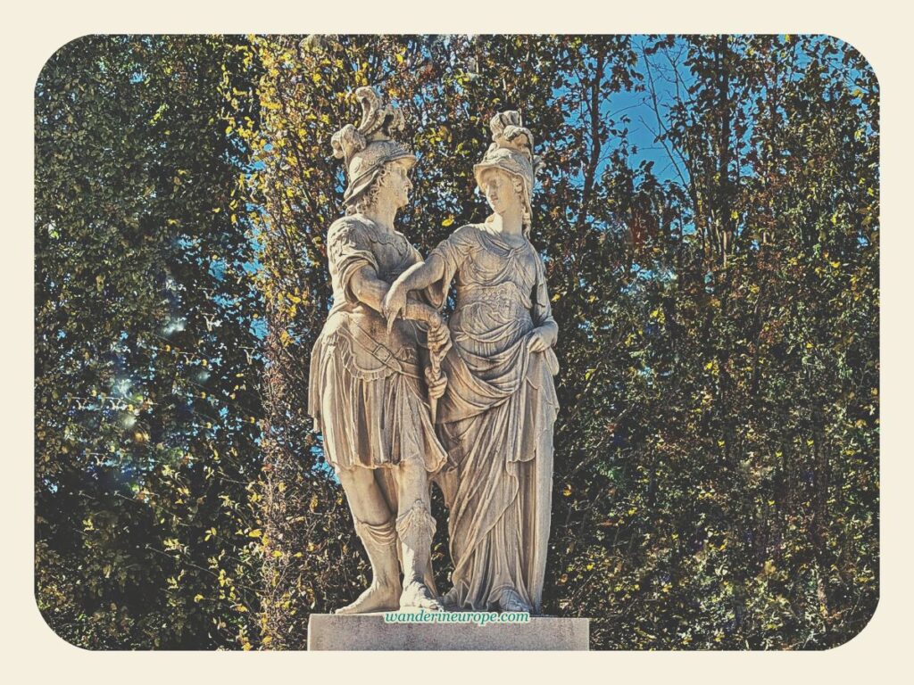 Roman statue in the great Parterre of Schönbrunn Palace, Vienna, Austria