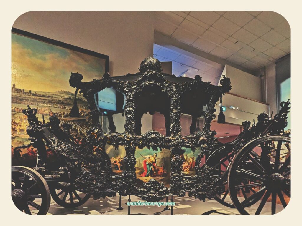 Stunning ornate carriage in the Carriage Museum in Schönbrunn Palace, Vienna, Austria