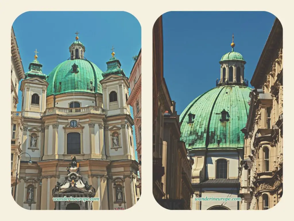 The facade and the oval dome of Peterskirche, Vienna, Austria