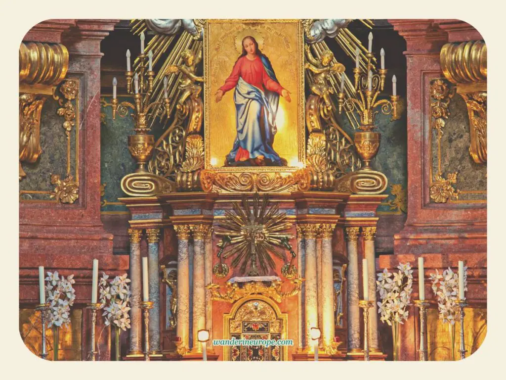 The image of the Virgin Mary above the tabernacle on the high altar of Peterskirche, Vienna, Austria