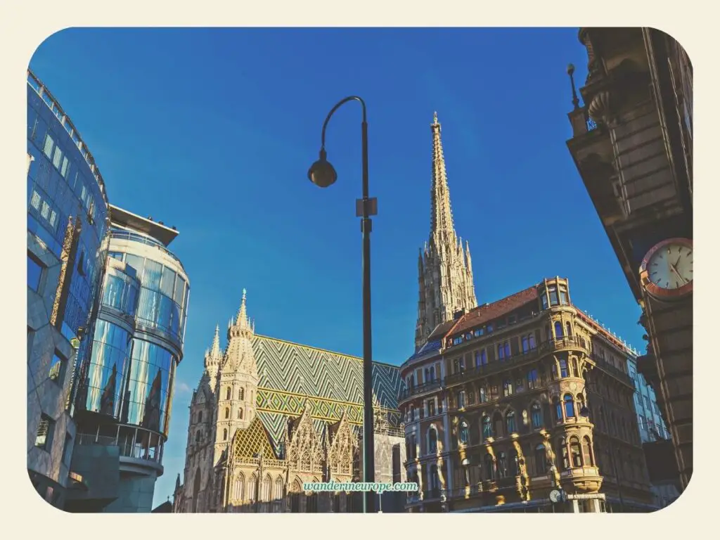 The view of Saint Stephen’s Cathedral from Stepansplatz, Vienna, Austria