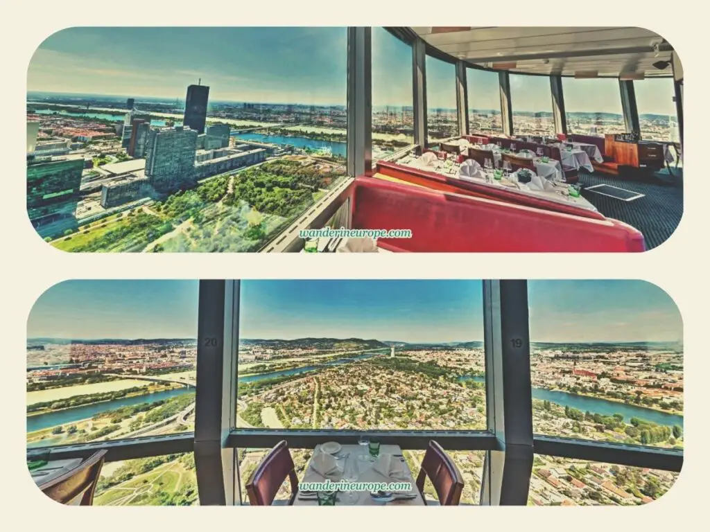 View from the restaurant of Danube Tower, Vienna, Austria