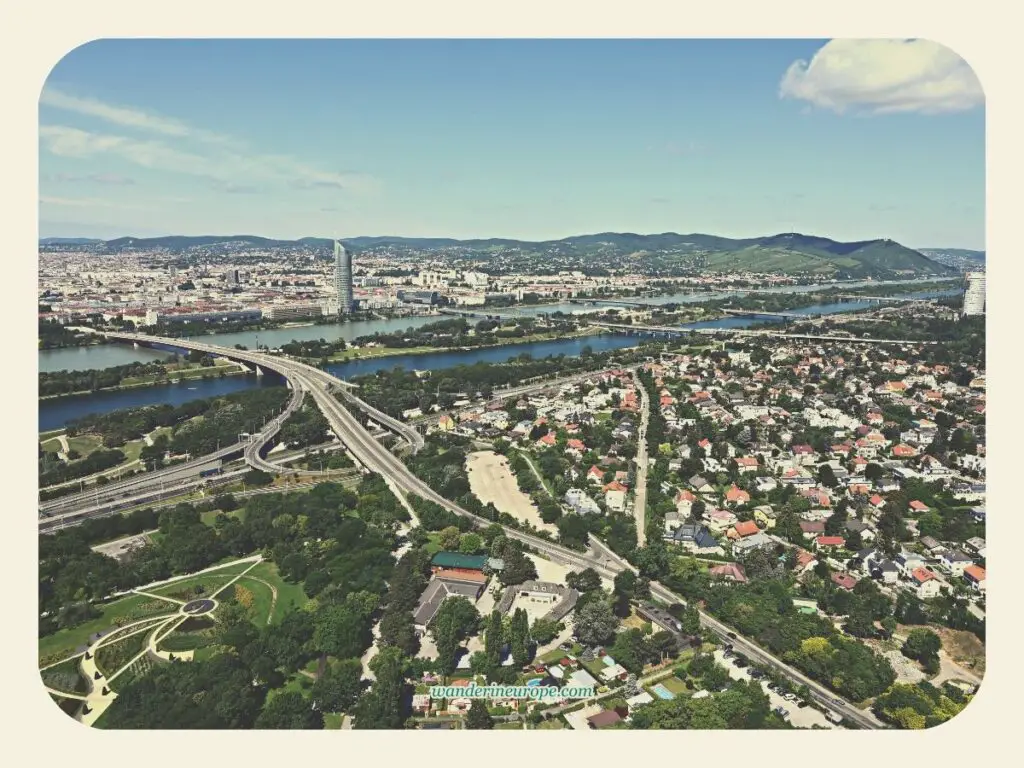 View of Döbling and Brigittenau districts from Danube Tower, Vienna, Austria