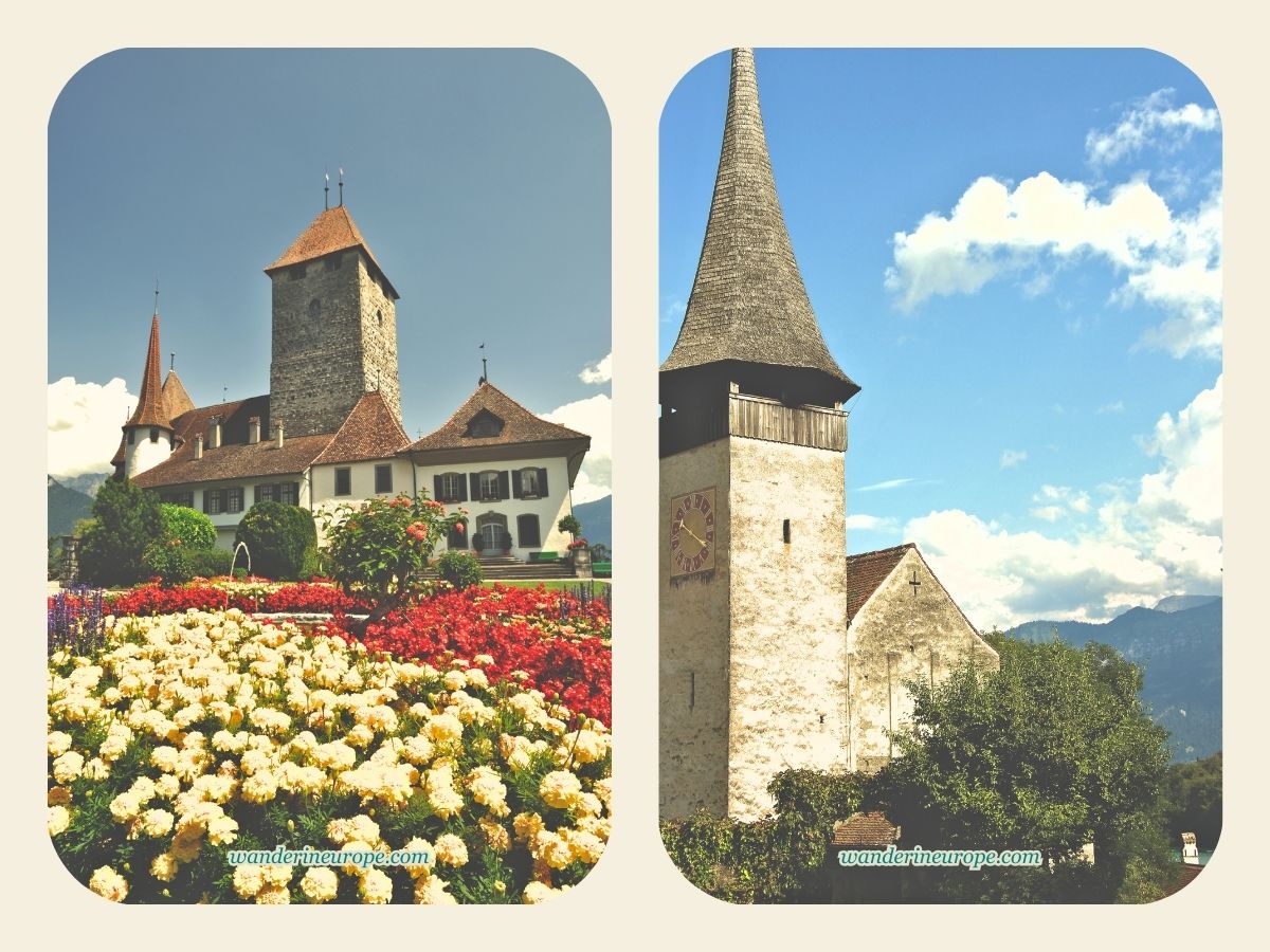 Beautiful Garden of Spiez Castle and Spiez Chapel in Spiez, Switzerland
