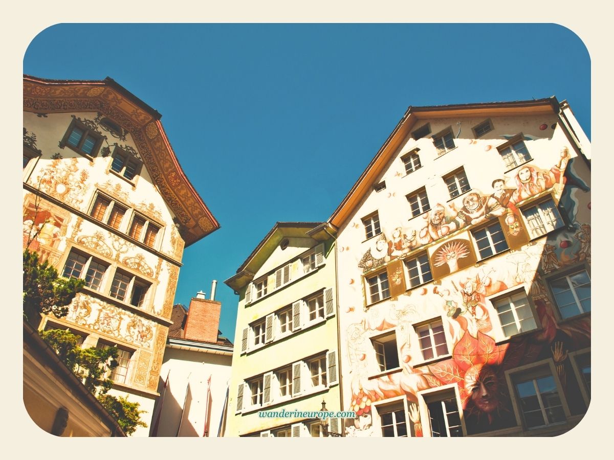 Beautiful facades of the houses in Sternenpl in old town Lucerne, Switzerland
