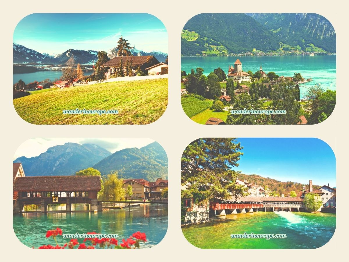Beautiful towns and villages of Sigriswil, Spiez, Interlaken, and Thun around Lake Thun, Switzerland