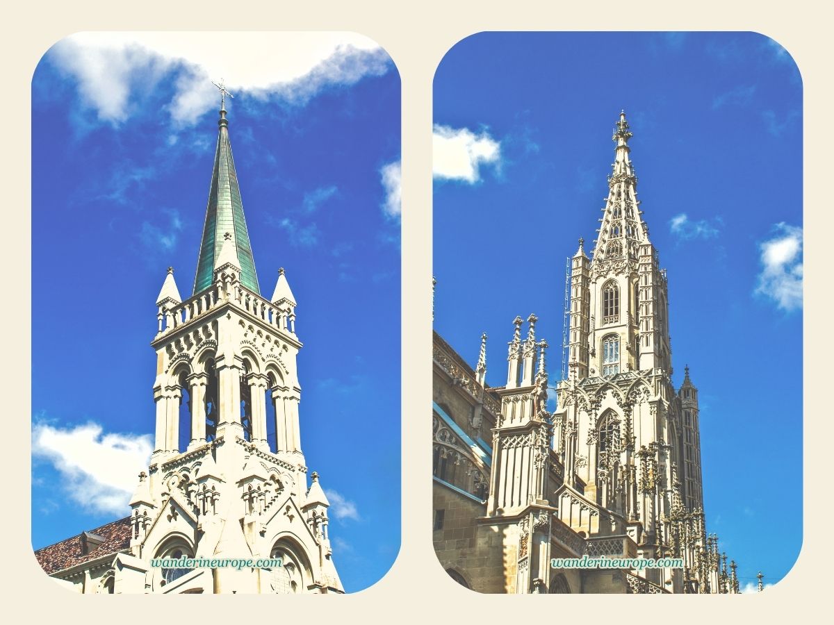 Church of Saint Peter and Paul (left), Bern Cathedral (right), tourist attractions for 2-day trip to Bern, Switzerland