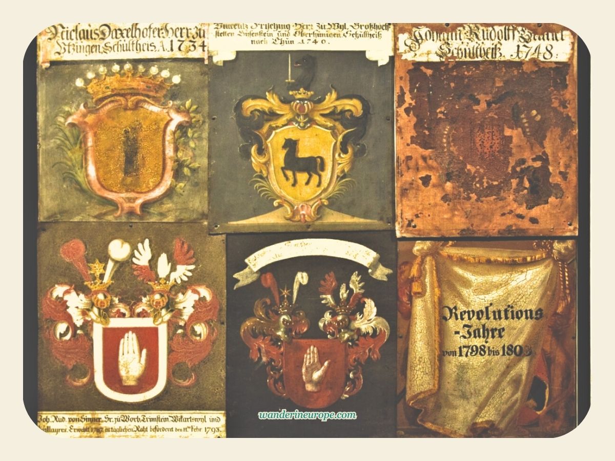 Coat of arms tapestries in Thun Castle in Thun, Switzerland