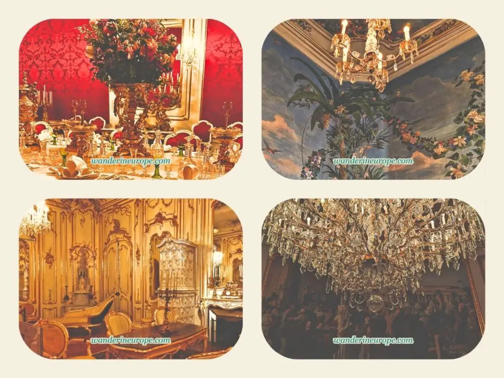 Different parts of the Imperial Apartments inside Hofburg, Vienna, Austria
