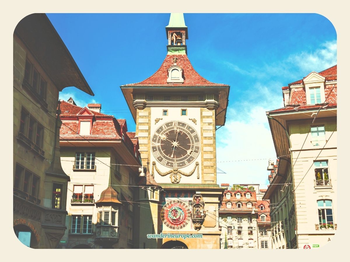 Eastern facade and astronomical clock of Zytglogge in Bern, Switzerland