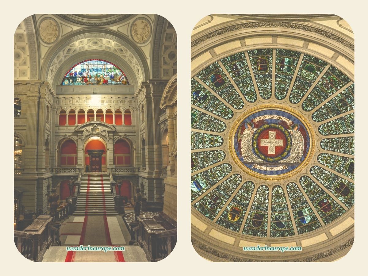 Elegant domed hall of Bundeshaus in Bern Switzerland
