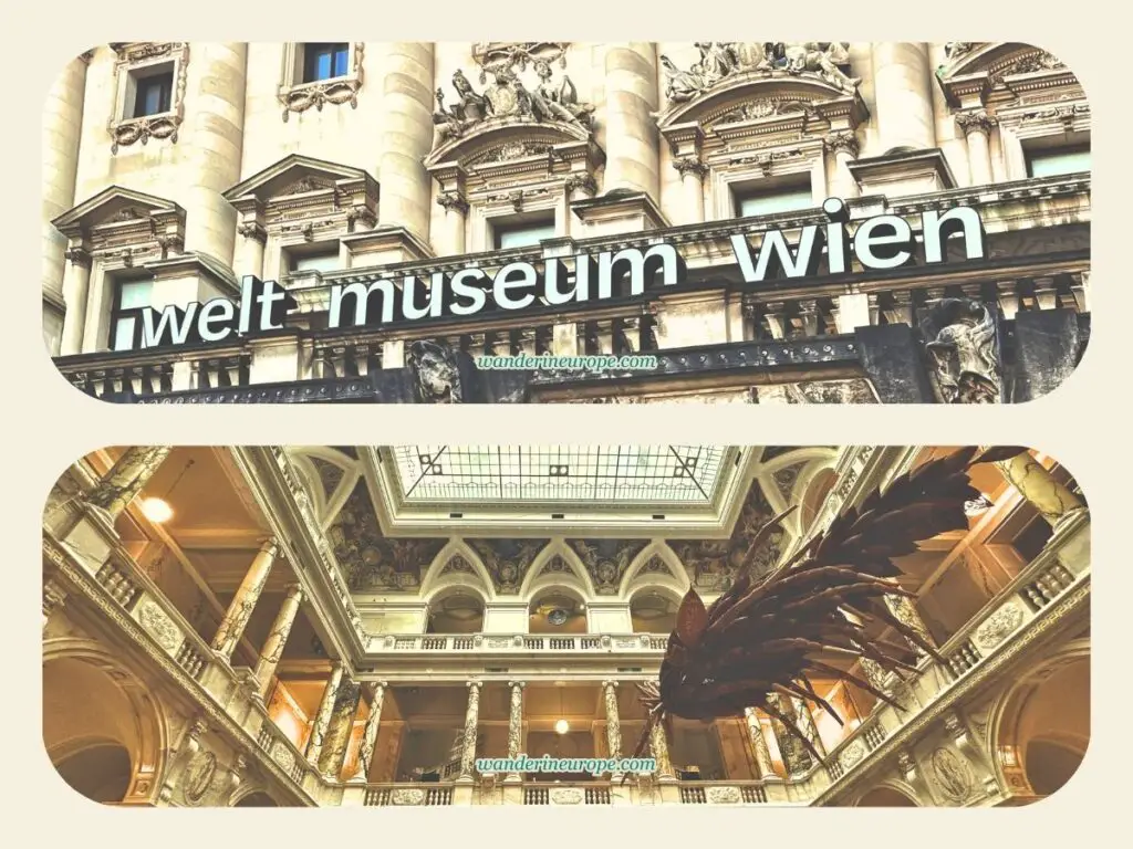 Entrance and lobby of the Weltmuseum Wien in Hofburg, Vienna, Austria