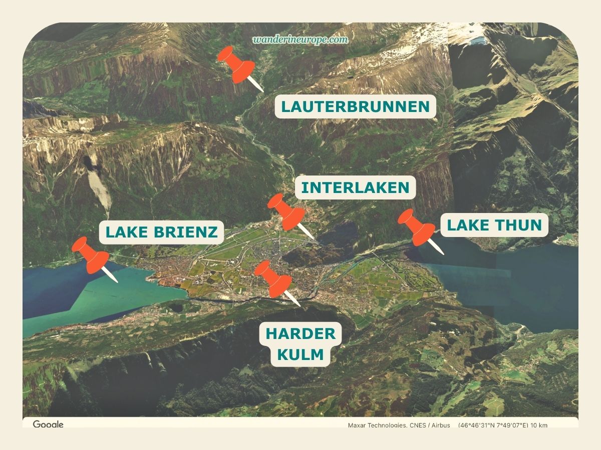 Harder Kulm's location and Lake Thun, Switzerland