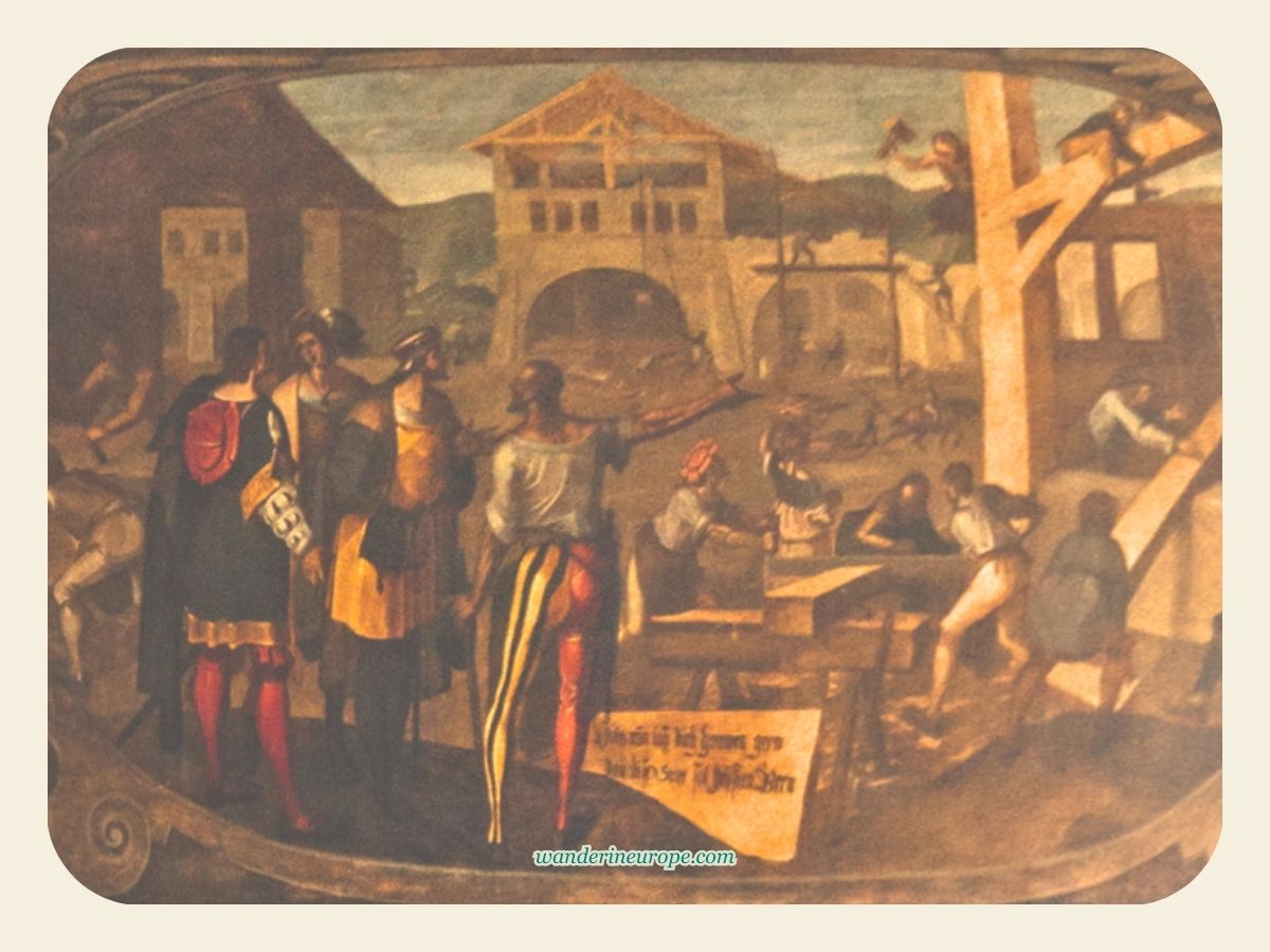 History of Bern depicted by a painting under Zytglogge's arch in Bern, Switzerland