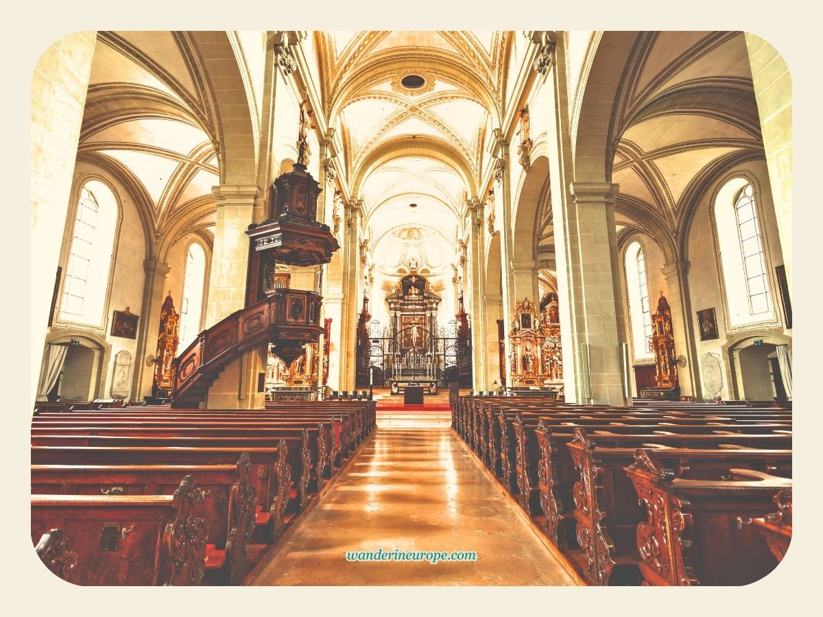 Interiors of Church of St. Leodegar in Lucerne, Switzerland