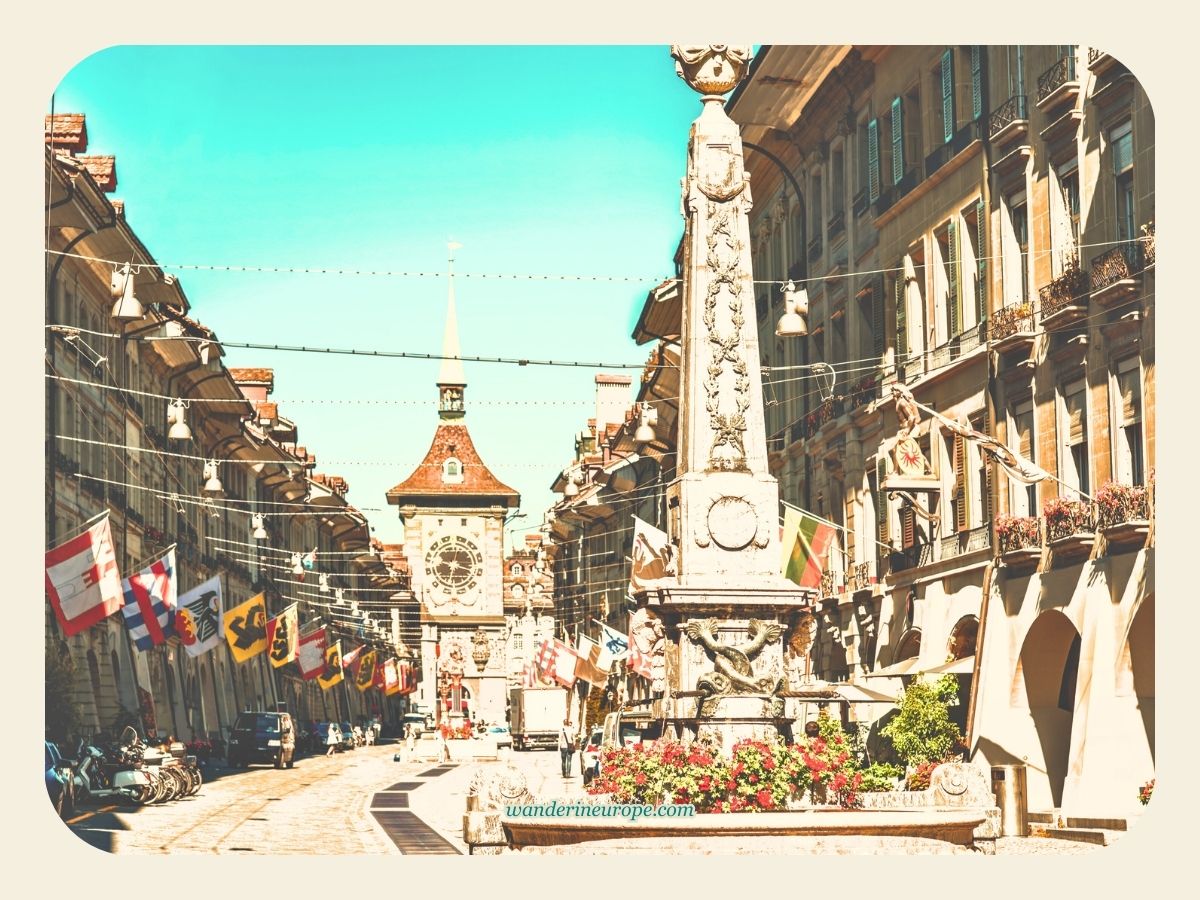Kramgasse, the most iconic street of UNESCO Bern Old City, Day 1 Switzerland Itinerary