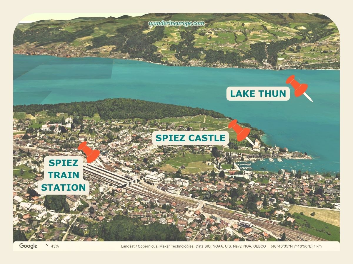 Location of Spiez Castle in Lake Thun, Switzerland